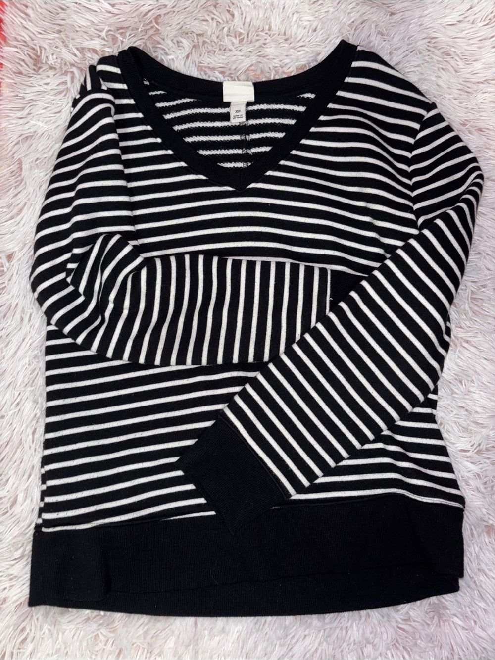 a new day Black & White Striped V-Neck Sweater